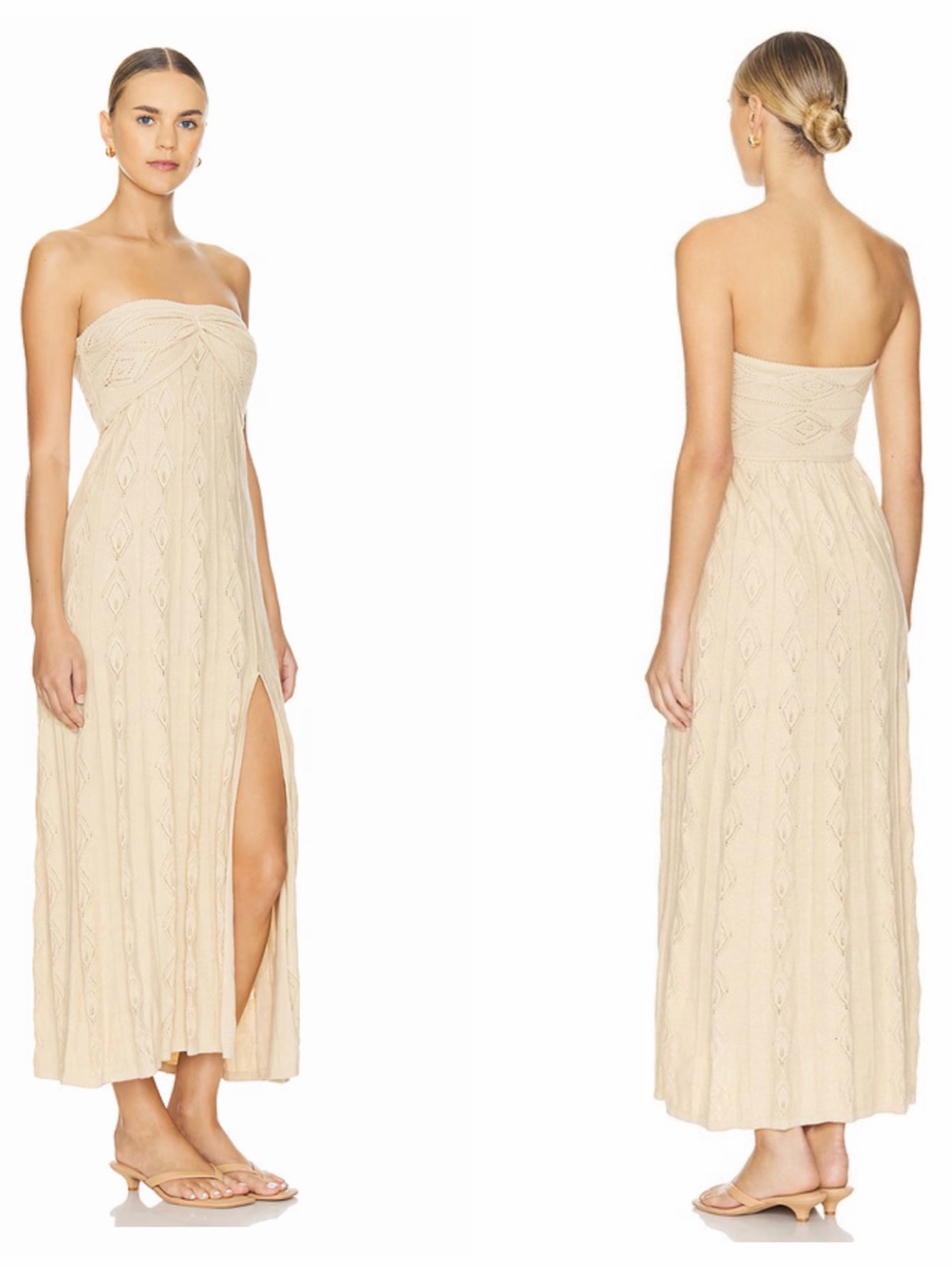 Misa Los Angeles Aicha Strapless Cream Knit Maxi Dress With Side Slit